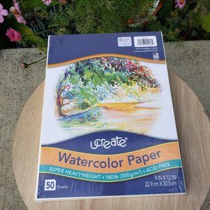 New UCreate Watercolor Paper White,  140 lb. 9" x 12" 50 Sheets Thick 140 lb. wa